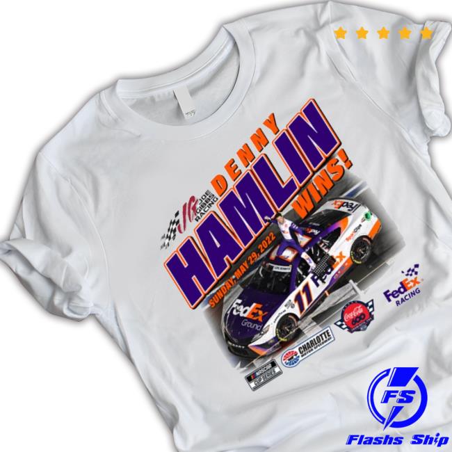 Product Denny Hamlin Checkered Flag White Coca-Cola 600 Race Win Shirt